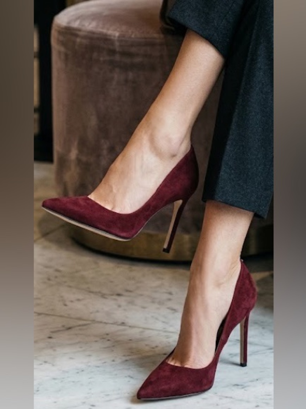 NEW Sam Edelman Hazel Pointed Toe Stiletto Pumps French Merlot Suede Size 10.5